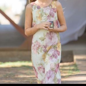 Long floral dress; cream/purple; size medium